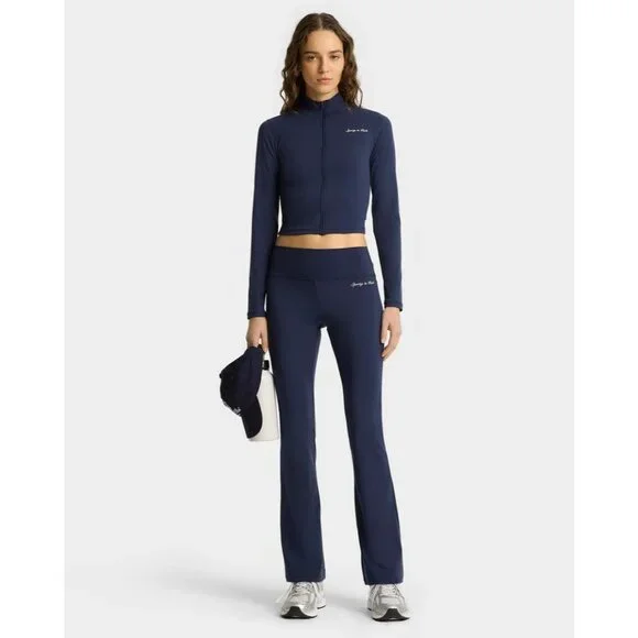 Sporty & Rich Syracuse Flared Legging in Navy/White